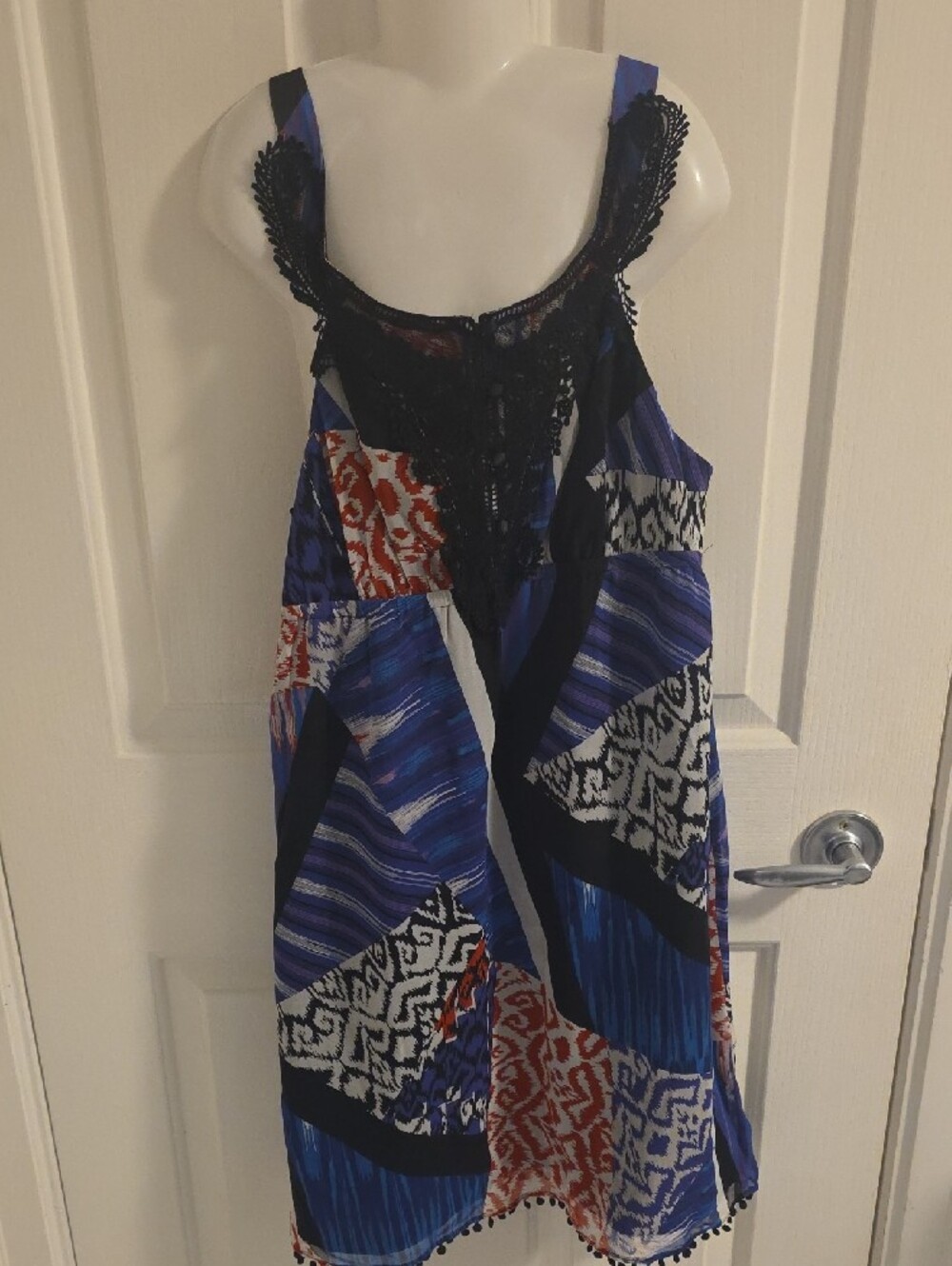 Guess Multi-Print Mini Dress in Blue, Black, Cream & Red - Picture 2 of 5